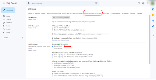  Enable IMAP in the IMAP Access section